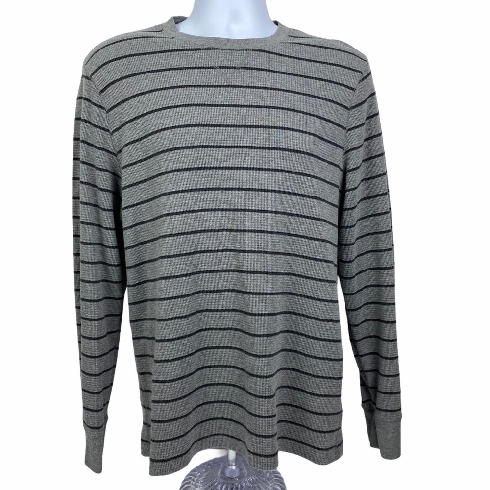 Falls Creek‎ Striped Ribbed Shirt Men's Medium Gray Black Long Sleeve Pullover